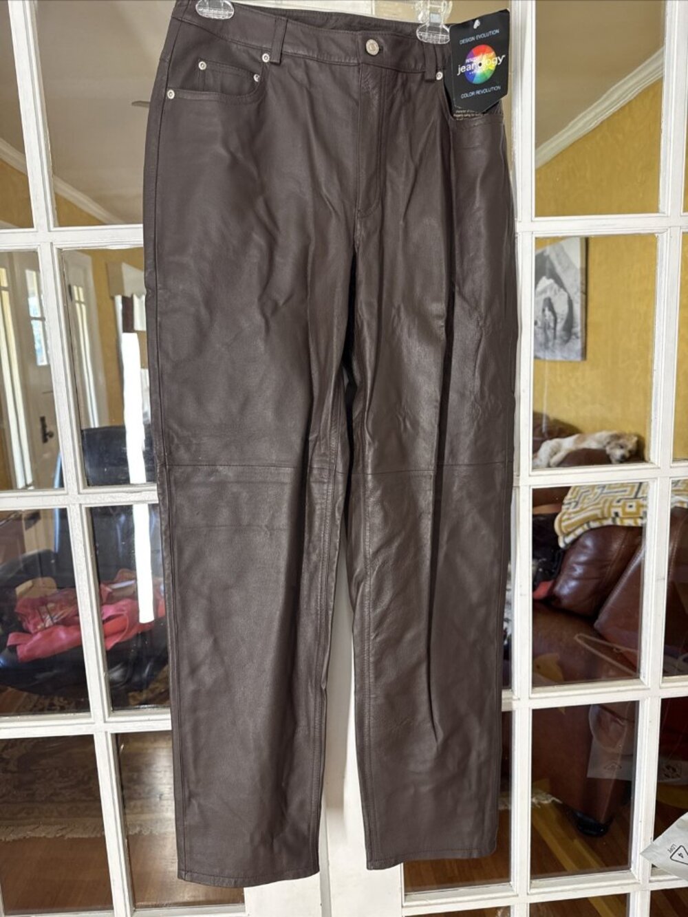 New Vintage NEWPORT NEWS Brown Real Heavy Leather Pants Women’s Size 12 Biker